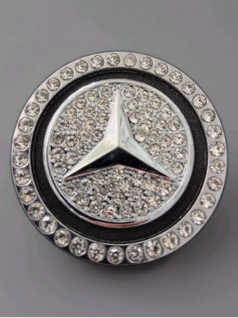 Mercedes Benz Emblem Start Button Cover Rhinestone Silver Metal Ring And Cap.